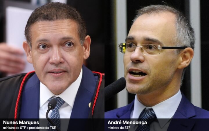Montagem com retratos dos ministros do STF Nunes Marques, à esquerda, e André Mendonça, à direita