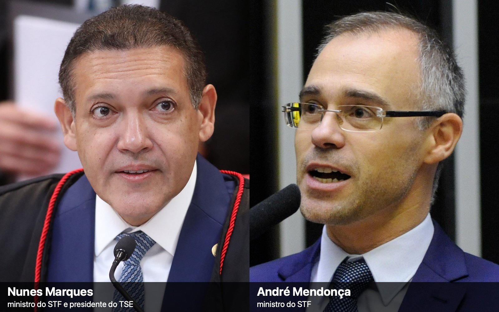 Montagem com retratos dos ministros do STF Nunes Marques, à esquerda, e André Mendonça, à direita